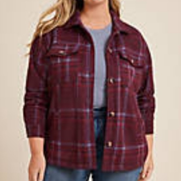 Maurices Jackets & Blazers - Maurices Burgundy Plaid Shortie Shacket, size 0X
